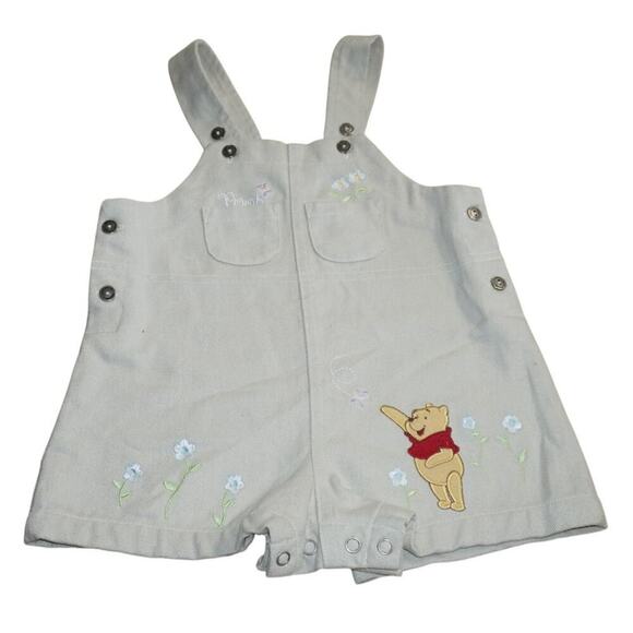 Vintage Disney Winnie the Pooh Embroidered Shortalls Romper 18M Baby - Picture 1 of 8
